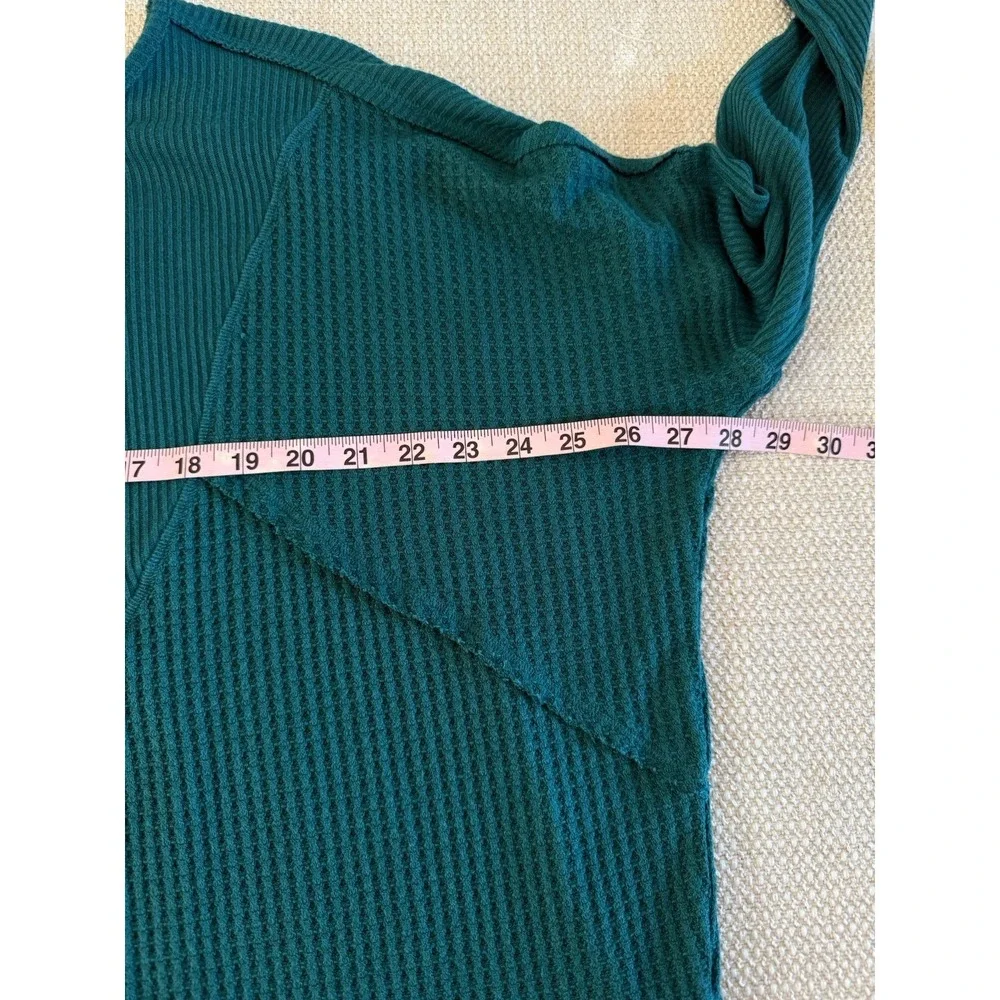 Free People White Mixed‎ Knit Henley Thermal Long Sleeve Top Aqua Size S